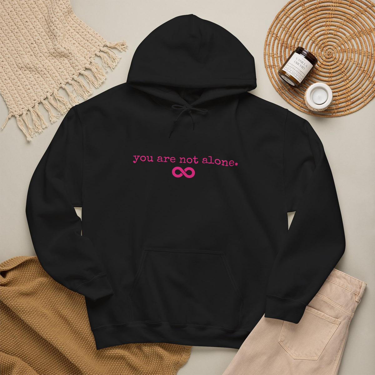 You Are Not Alone - Augility Collective Hoodie - Black with Pink