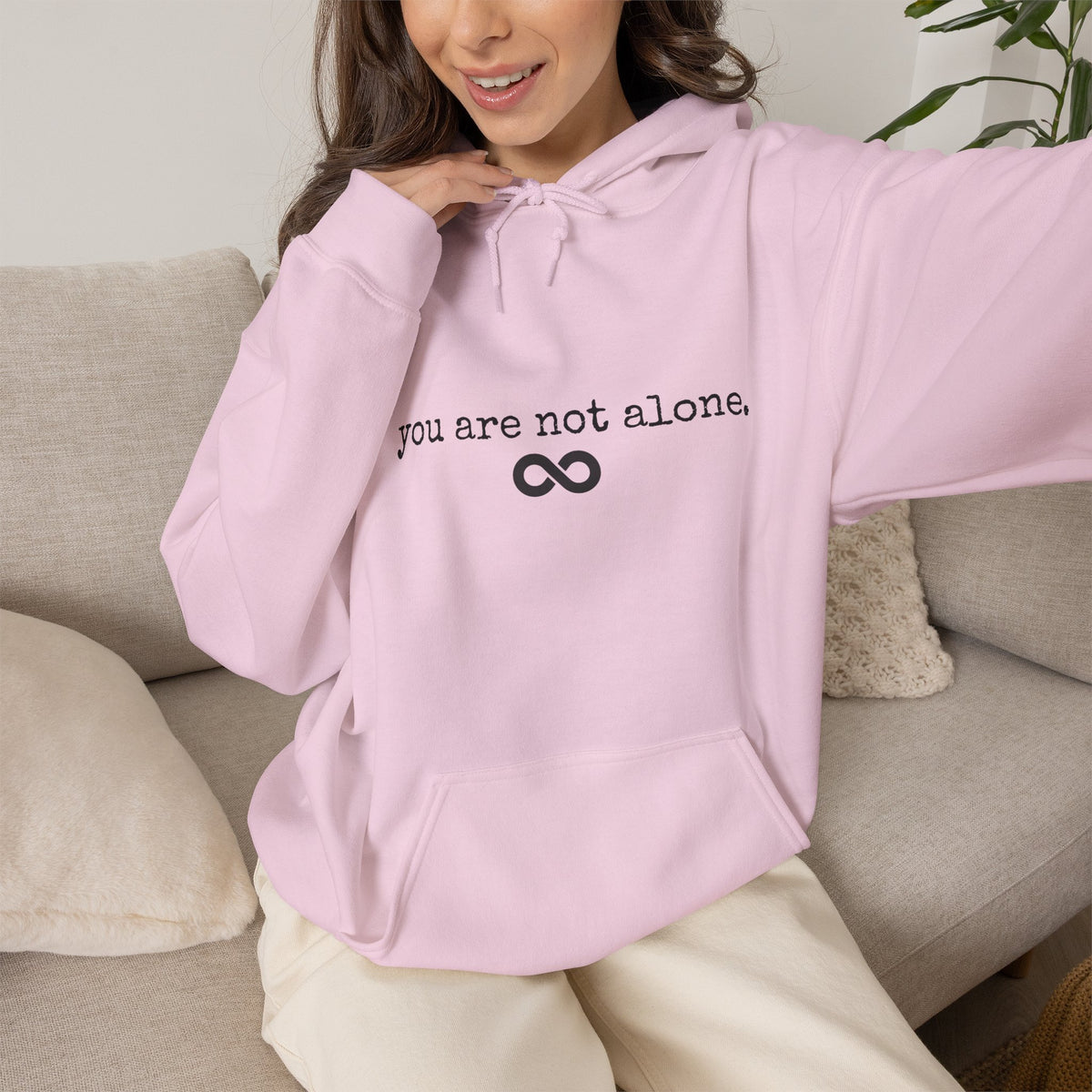 You are NOT alone - Augility Collective Hoodie - Pink with Black