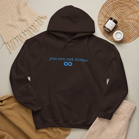 You Are Not Alone - Augility Collective Hoodie - Chocolate with Blue