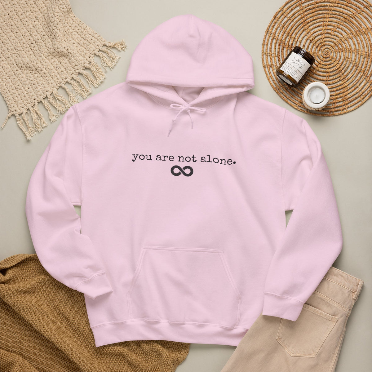 You are NOT alone - Augility Collective Hoodie - Pink with Black