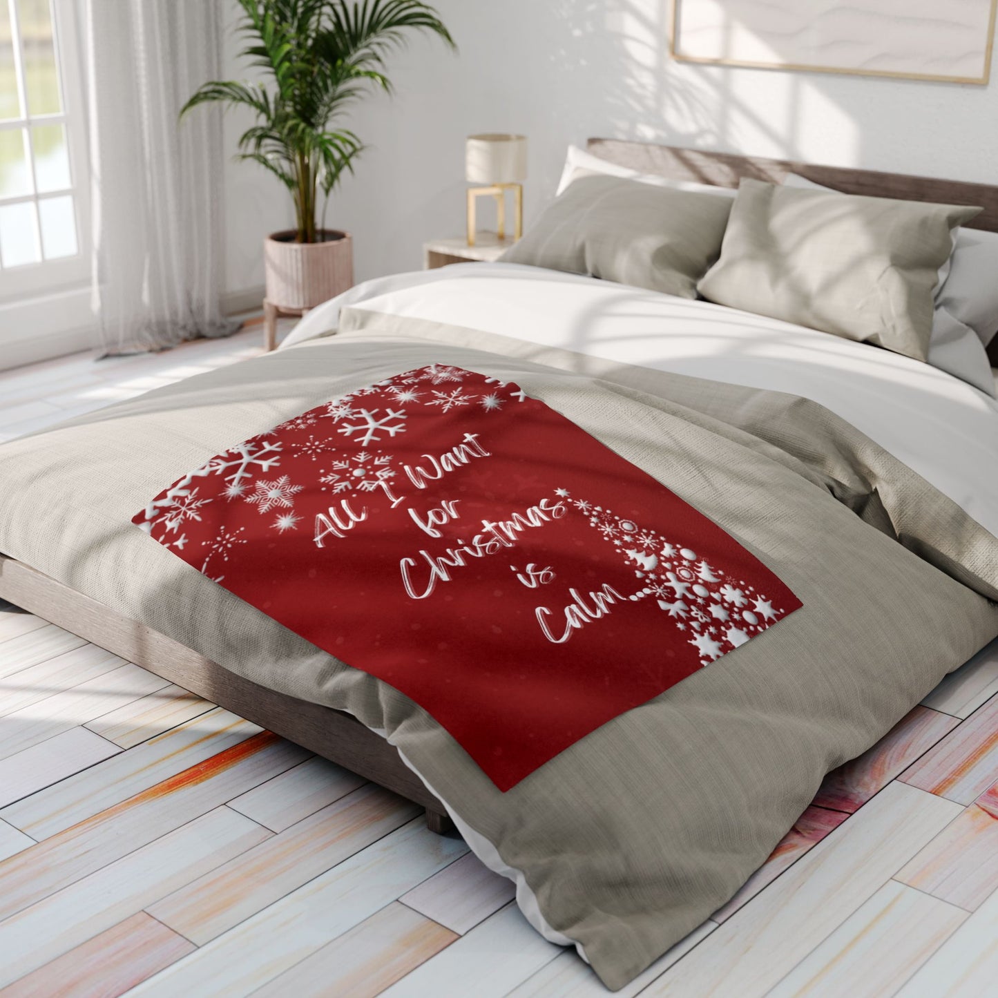 Calm Christmas Fleece Blanket, Cozy Throw for Home Decor, Inspirational Gift Because calm is the most magical gift of all...