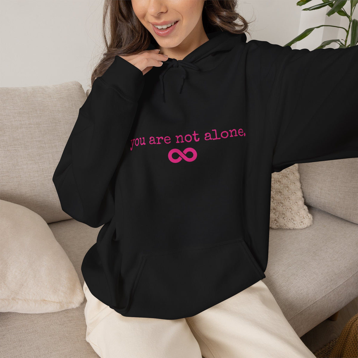 You Are Not Alone - Augility Collective Hoodie - Black with Pink